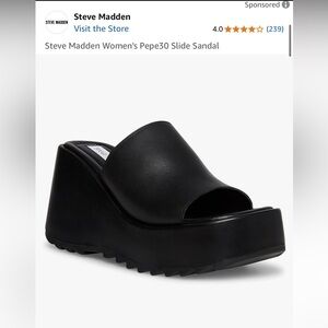 NWT NEVER WORN Steve Madden Women's Black Pepe30 Platform Slide Sandal